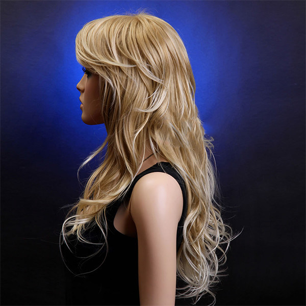 Ligne de cheveux naturelle en dentelle complète Perruques de cheveux humains avec des franges / Extensions de cheveux mouillées et ondulées abc