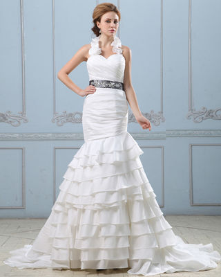 Robe de mariage posée par dos nu sexy avec la ceinture, robes de mariage des femmes de taille de baisse