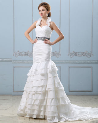 Robe de mariage posée par dos nu sexy avec la ceinture, robes de mariage des femmes de taille de baisse