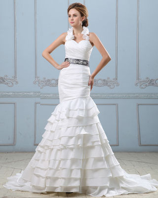 Robe de mariage posée par dos nu sexy avec la ceinture, robes de mariage des femmes de taille de baisse