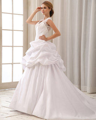 Robes de mariage romantiques de cou de licou de douille de chapeau de dentelle avec le soutien-gorge en forme de coeur