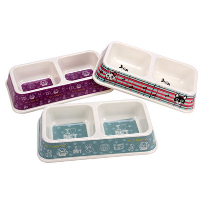 L'usine de prix de gros a adapté la double mélamine aux besoins du client carrée Dog& Cat Pet Bowl